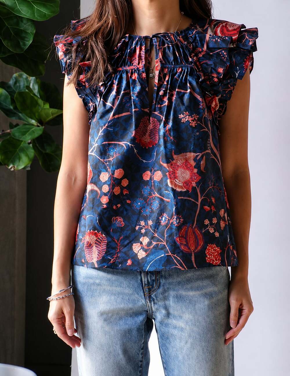 Ulla Johnson Liv Top Moonlight Floral Ruffle Sleeve Cotton Blouse Size 4